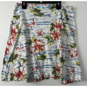 Fresh Produce S Flamingo A-line Skirt Cotton Hawaiian Hibiscus Palm Tree USA C23